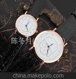 厂家直销 超薄石英情侣手表真皮时尚淘宝速卖通爆款可爱骷髅头 其他钟表
